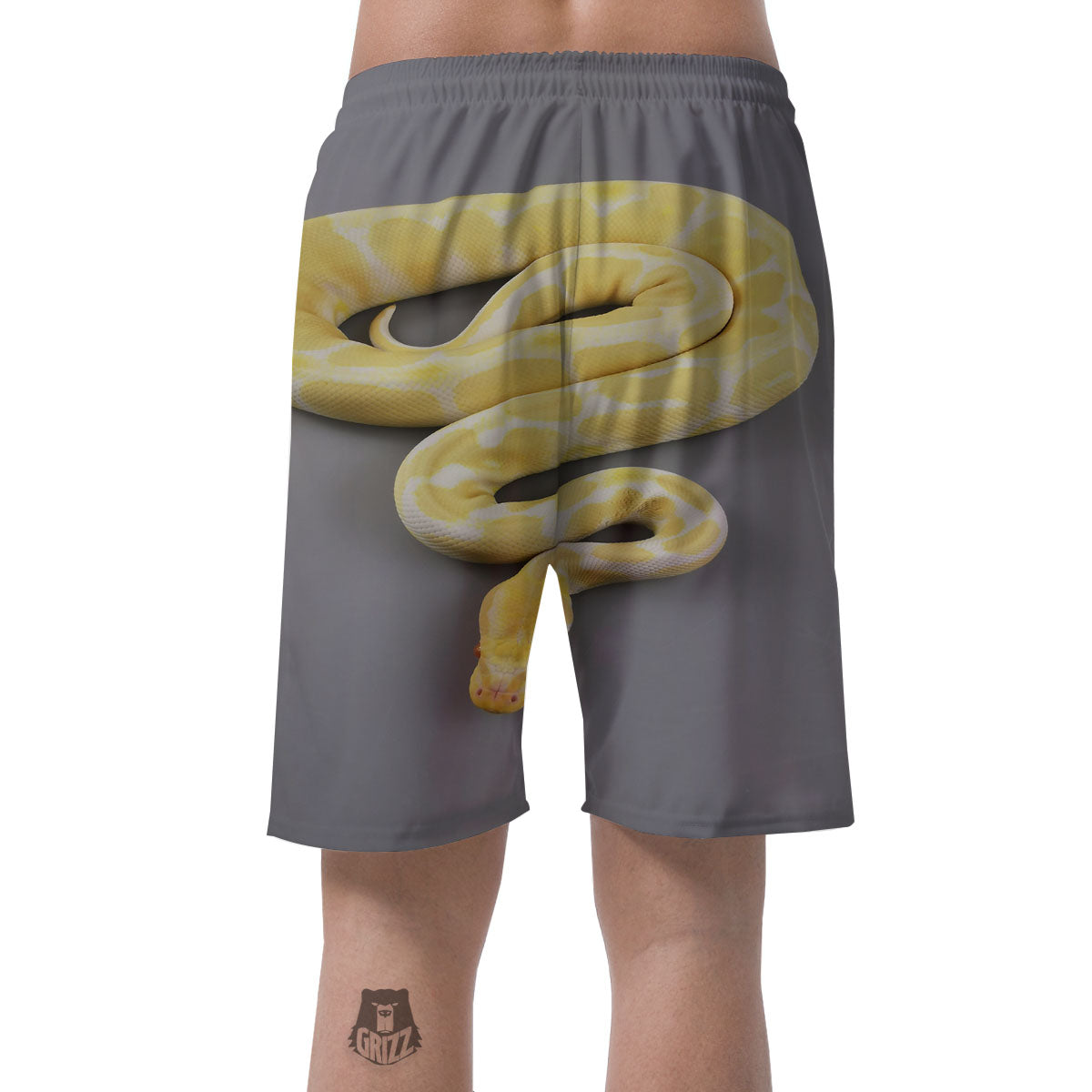 Python Snake Yellow And White Print Men's Shorts-grizzshop