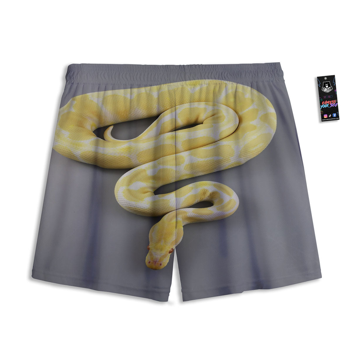 Python Snake Yellow And White Print Mesh Shorts