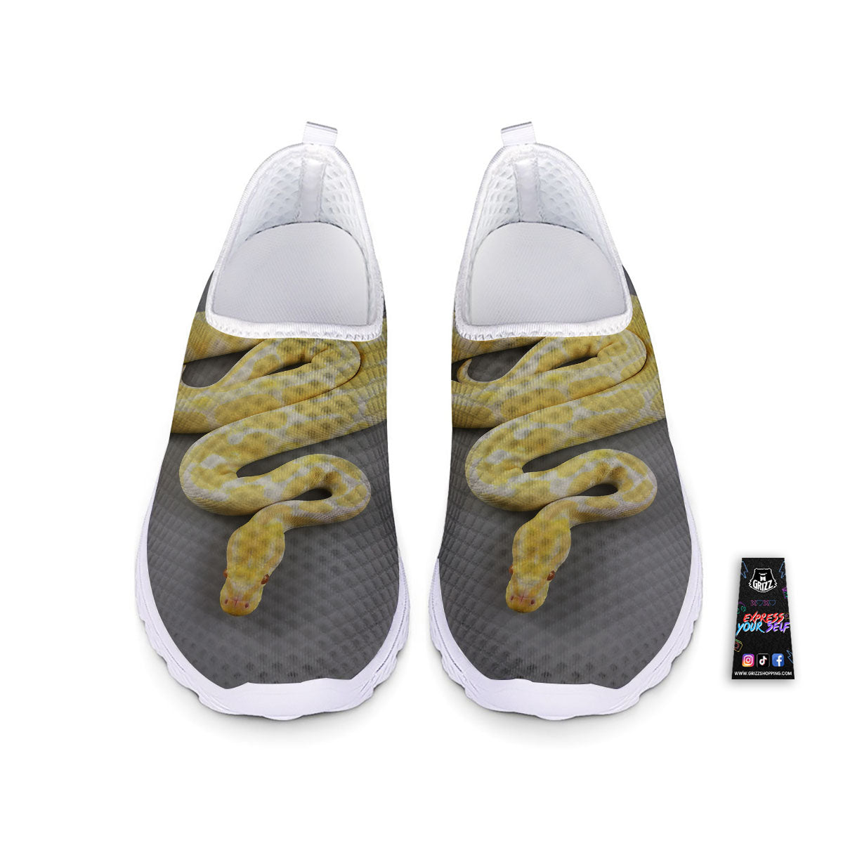 Python Snake Yellow And White Print Nurse Shoes-grizzshop