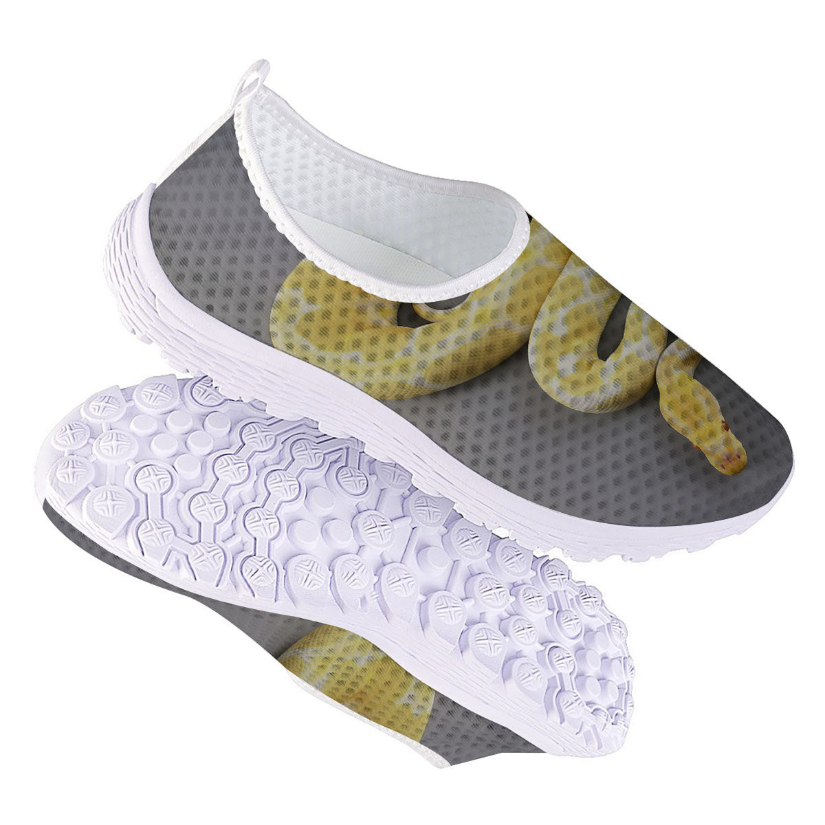 Python Snake Yellow And White Print Nurse Shoes-grizzshop