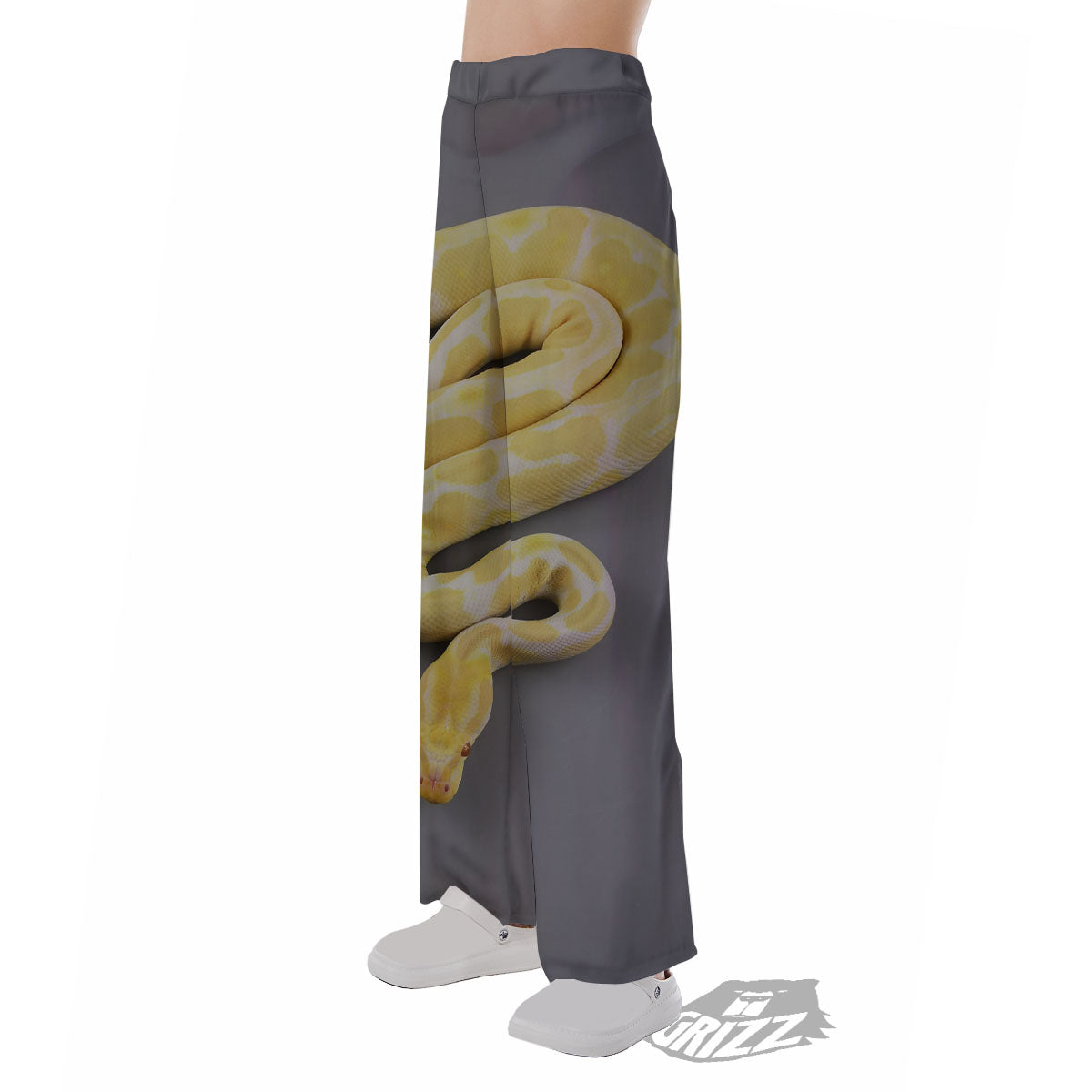 Python Snake Yellow And White Print Pajama Pants-grizzshop