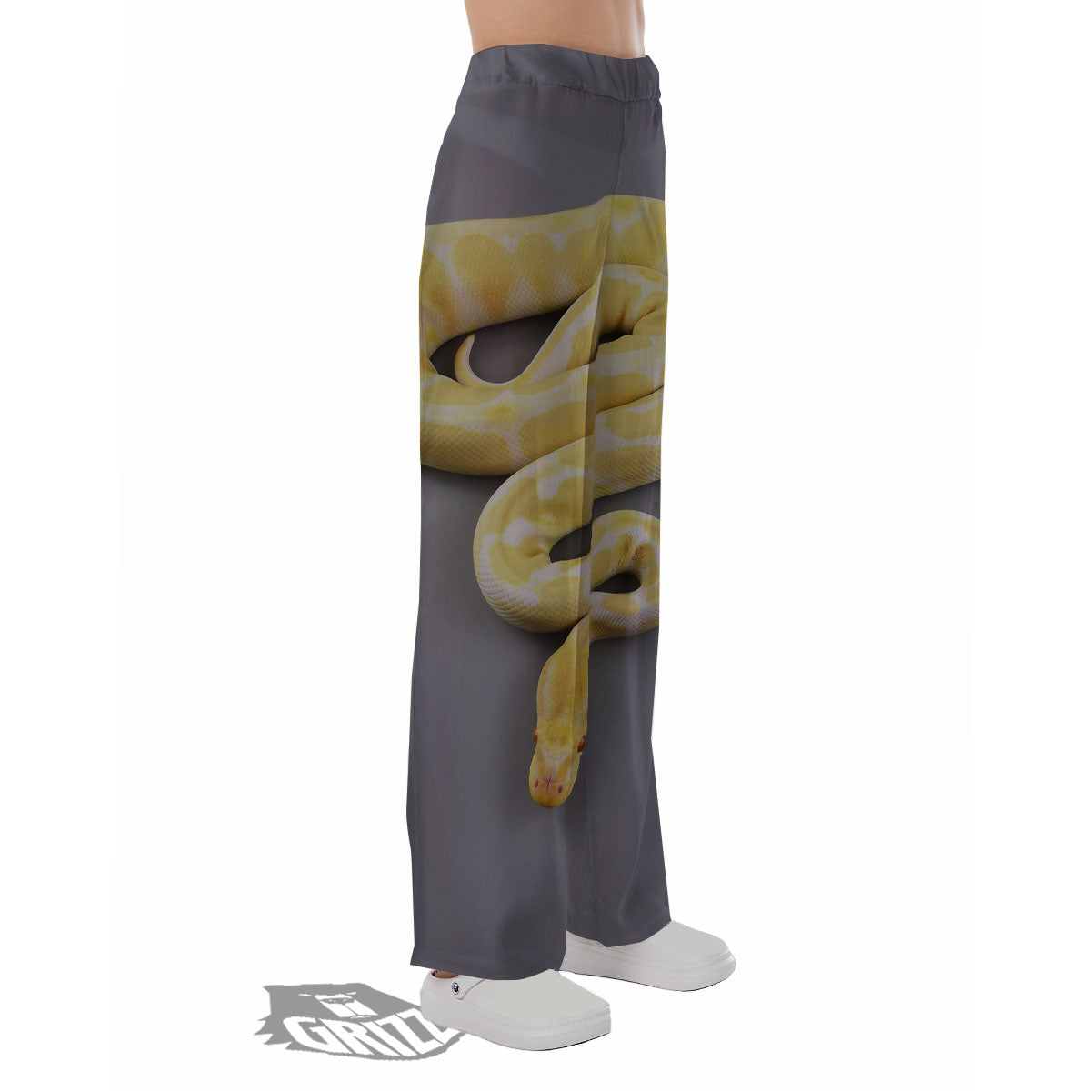 Python Snake Yellow And White Print Pajama Pants-grizzshop