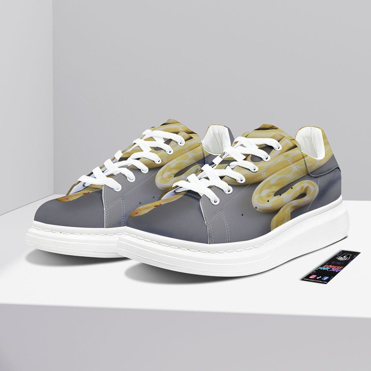 Python Snake Yellow And White Print Platform Shoes-grizzshop