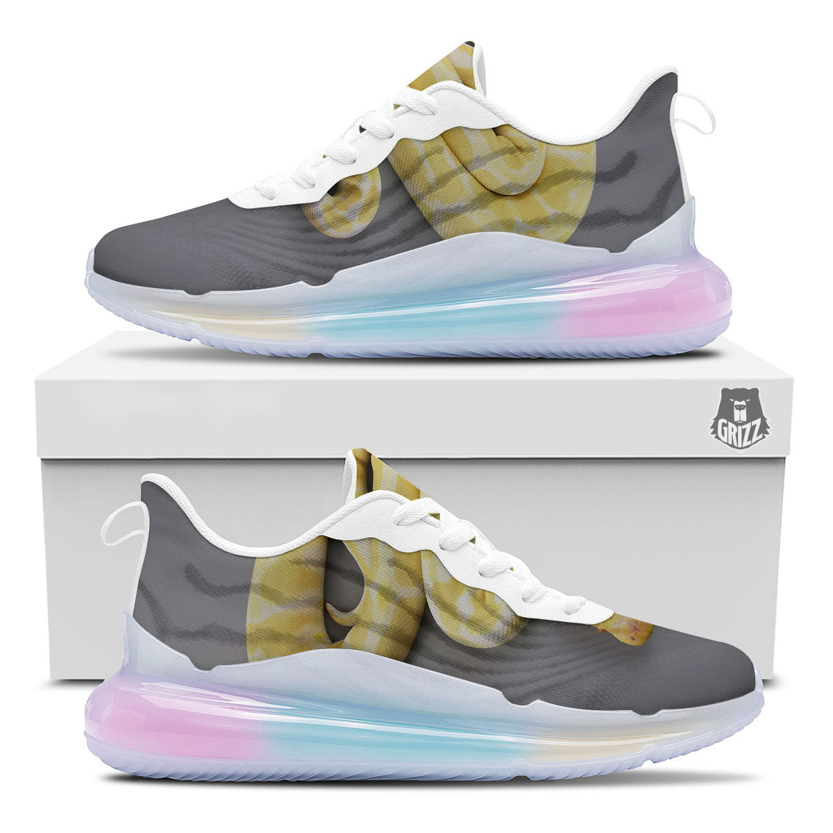 Python Snake Yellow And White Print Running Sneakers-grizzshop