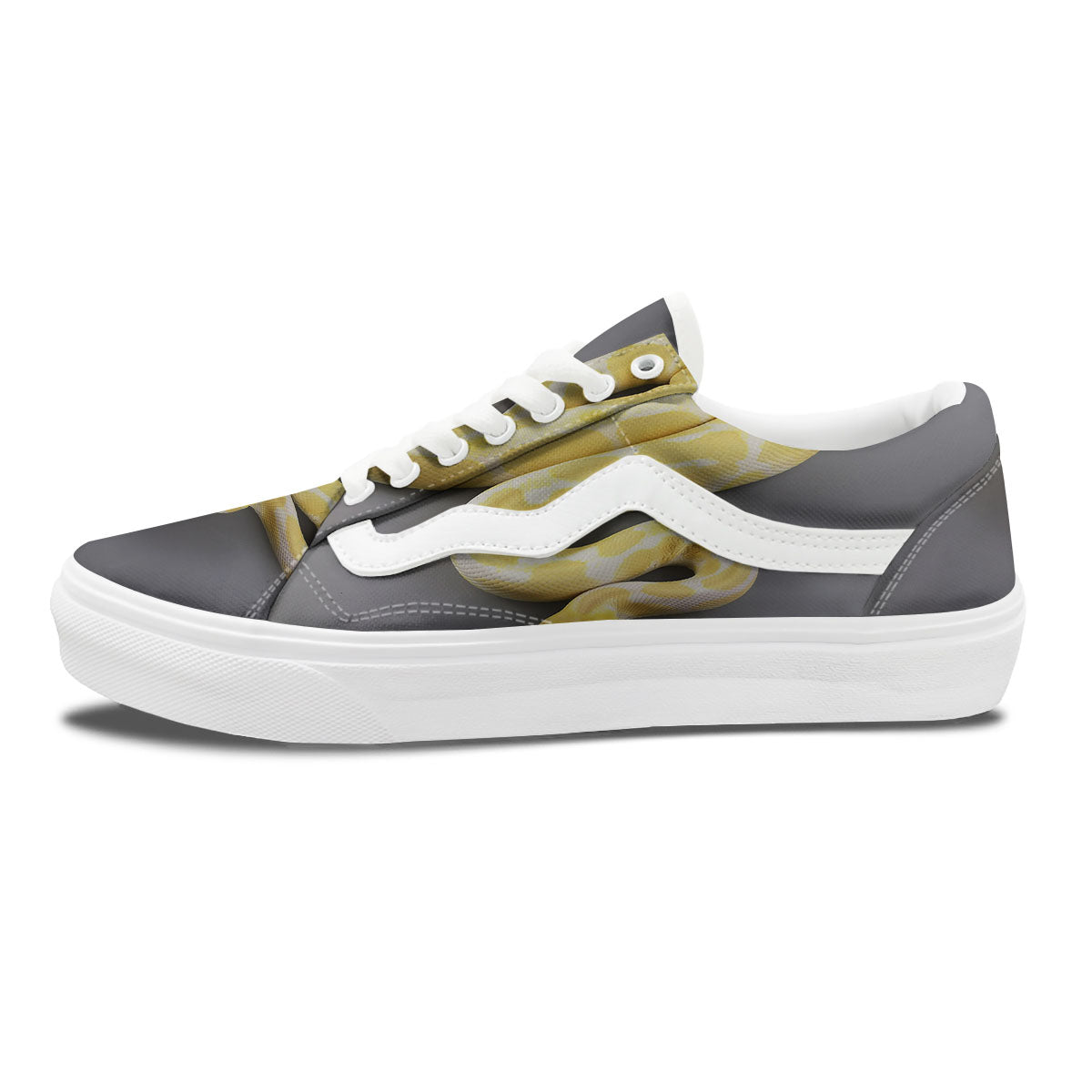 Python Snake Yellow And White Print Skate Shoes-grizzshop