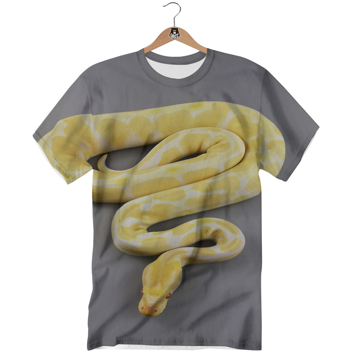 Python Snake Yellow And White Print T-Shirt-grizzshop