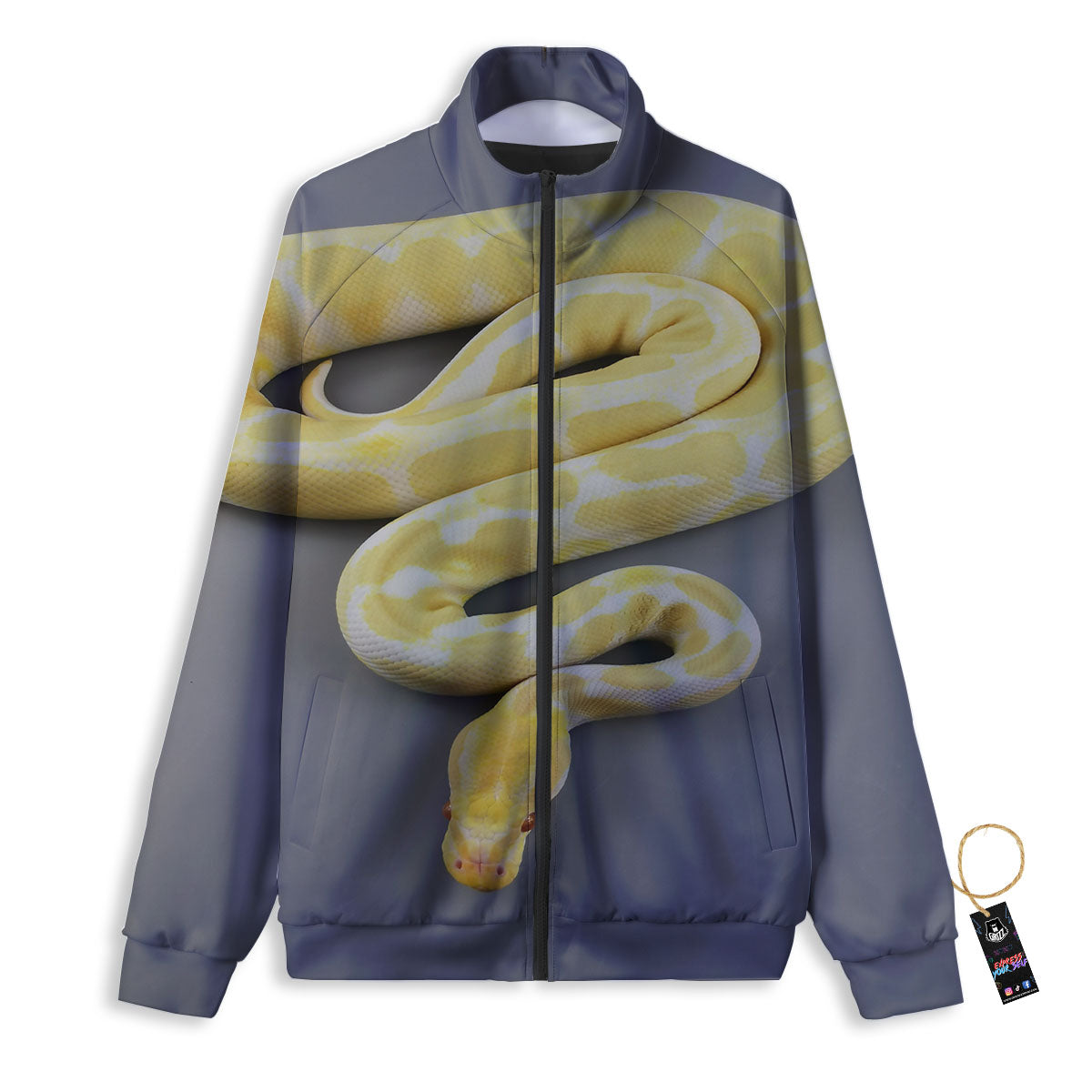 Python Snake Yellow And White Print Track Jacket-grizzshop