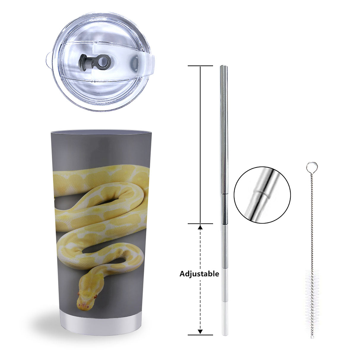 Python Snake Yellow And White Print Tumbler-grizzshop