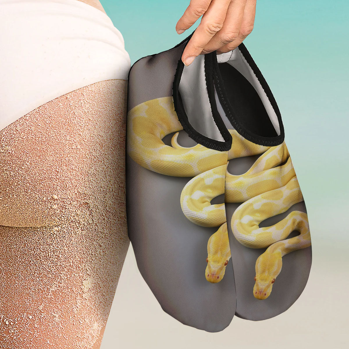 Python Snake Yellow And White Print Water Shoes-grizzshop