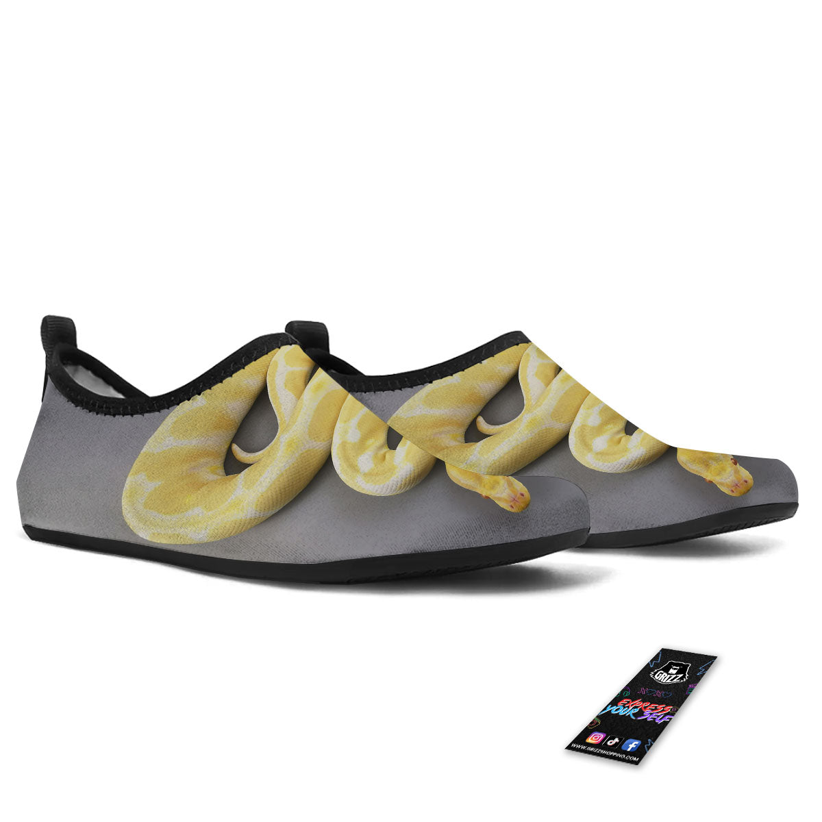 Python Snake Yellow And White Print Water Shoes-grizzshop