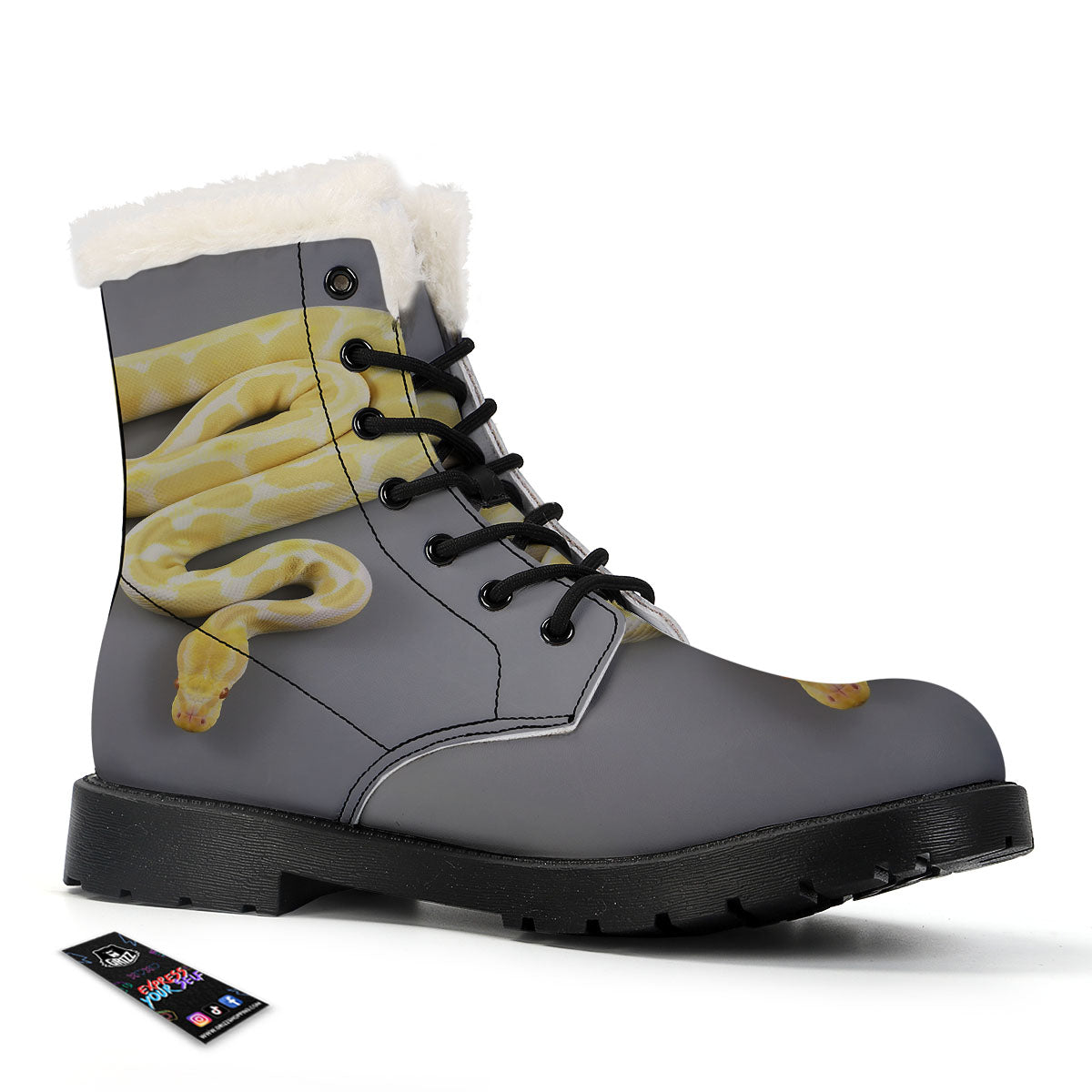 Python Snake Yellow And White Print Winter Boots-grizzshop