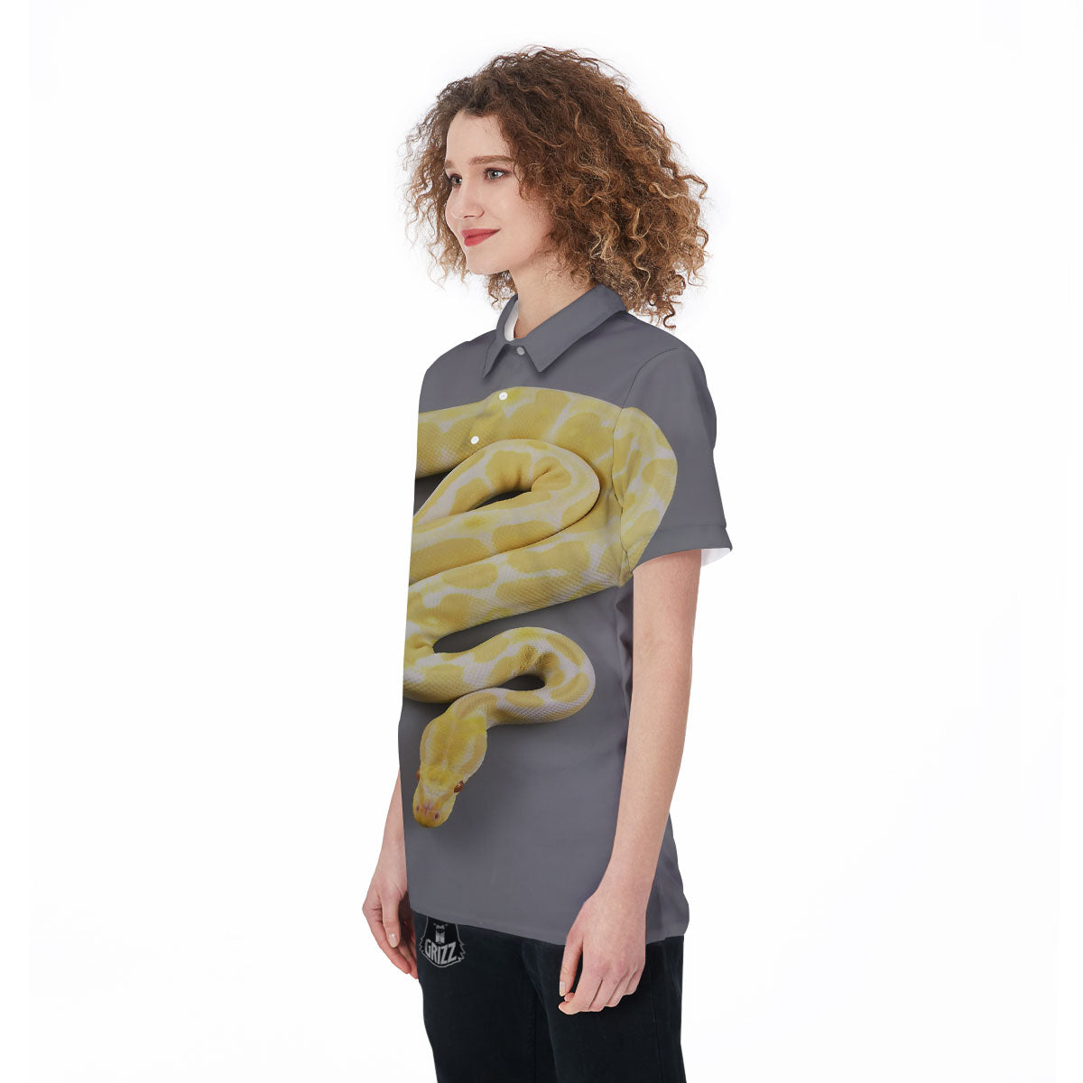 Python Snake Yellow And White Print Women's Golf Shirts-grizzshop