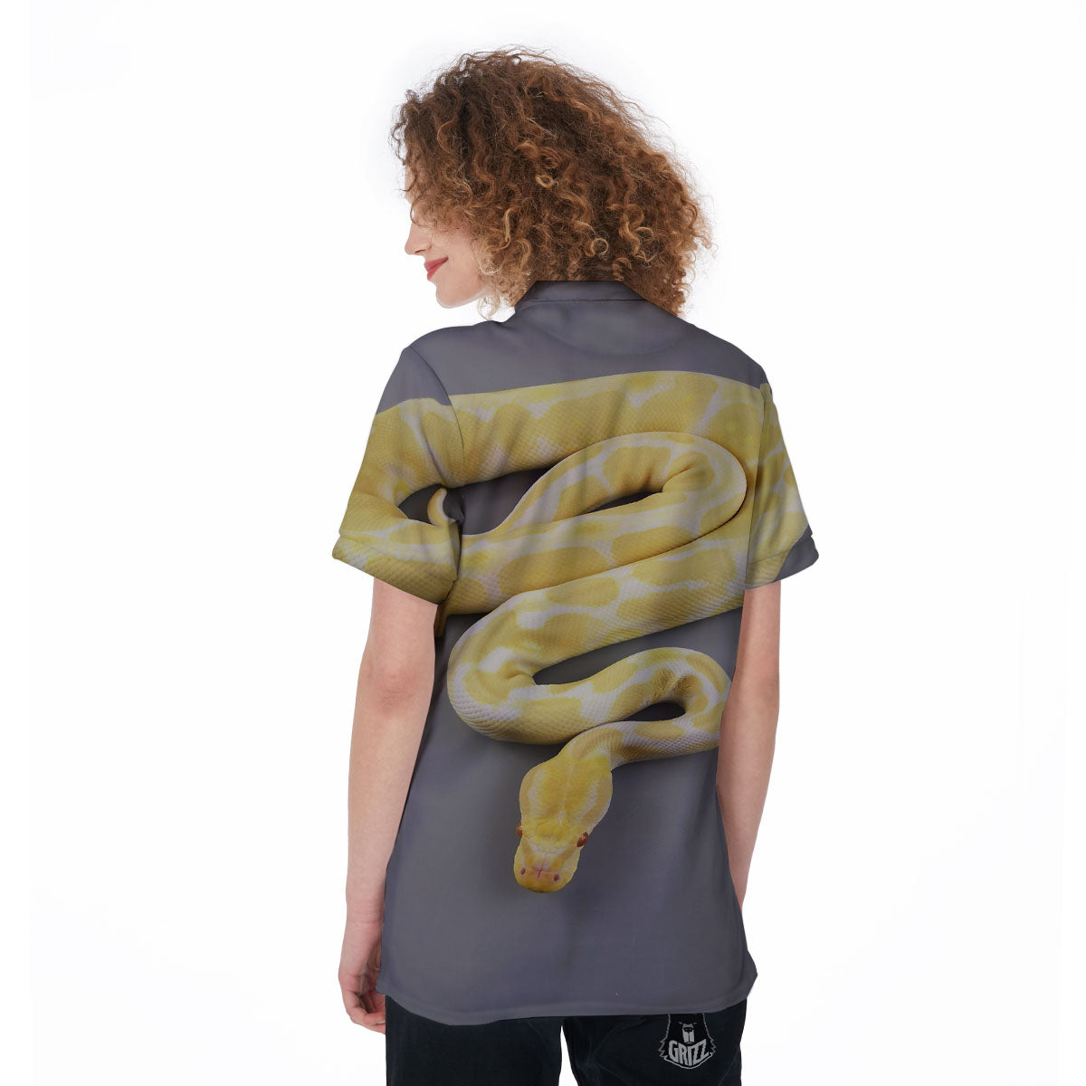 Python Snake Yellow And White Print Women's Golf Shirts-grizzshop
