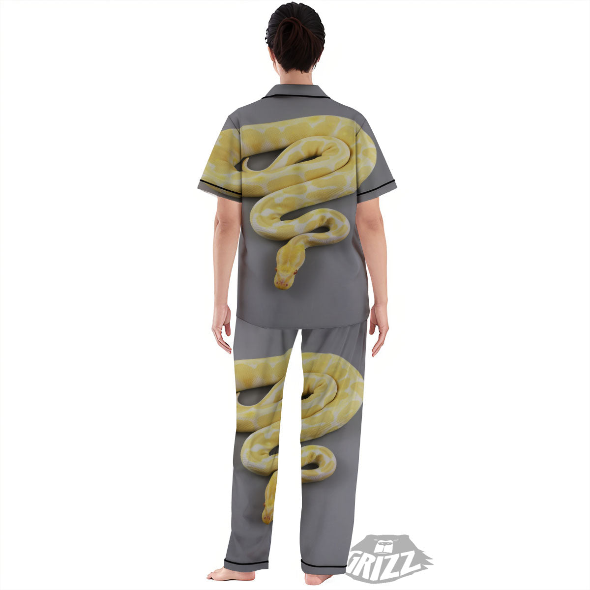 Python Snake Yellow And White Print Women's Pajamas Set-grizzshop