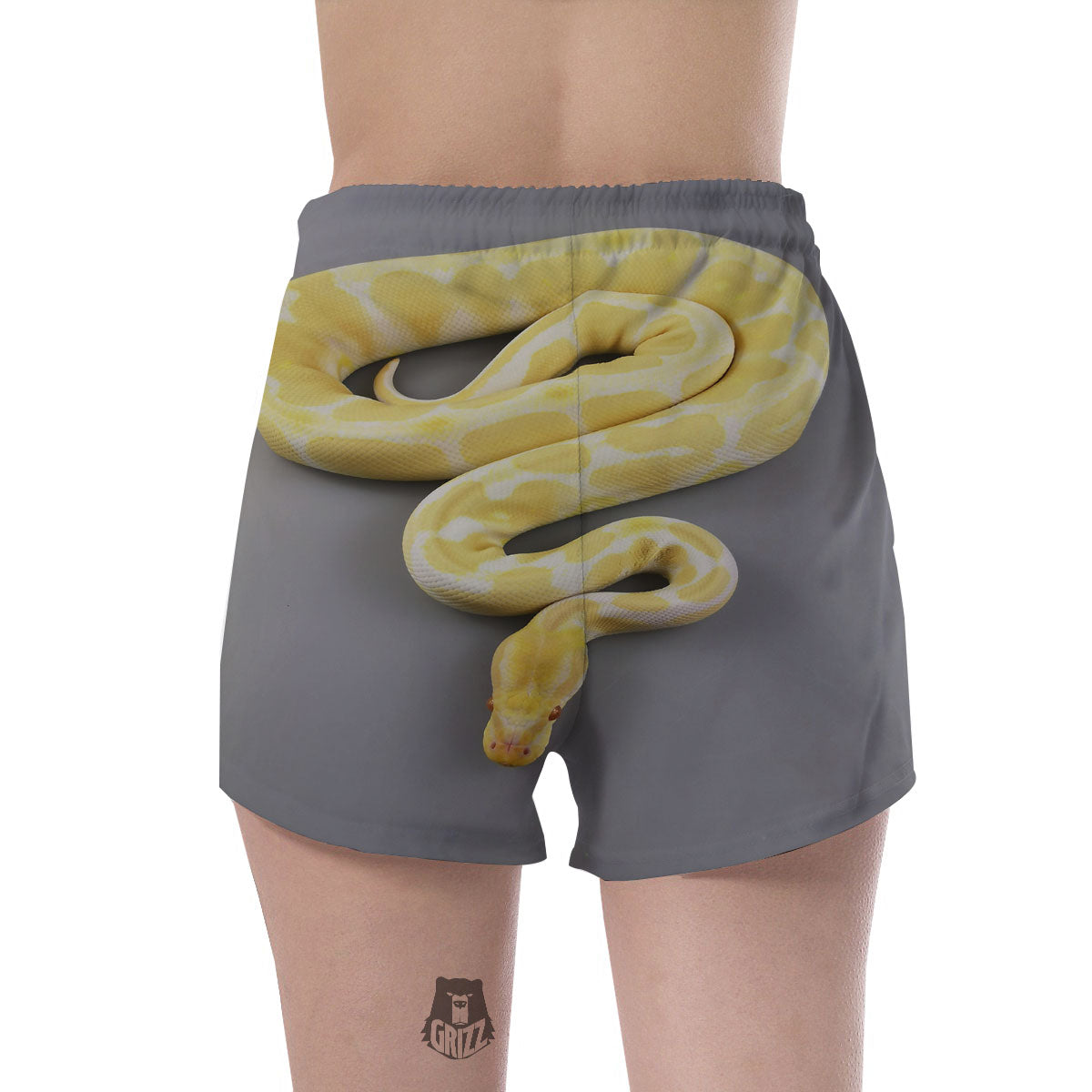 Python Snake Yellow And White Print Women's Shorts-grizzshop