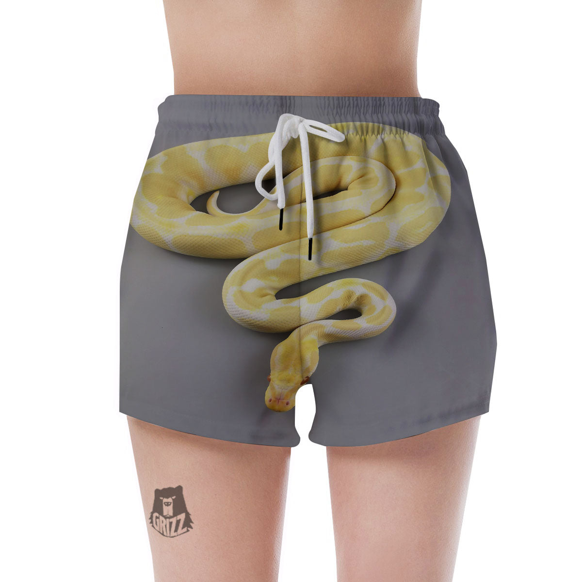 Python Snake Yellow And White Print Women's Shorts-grizzshop