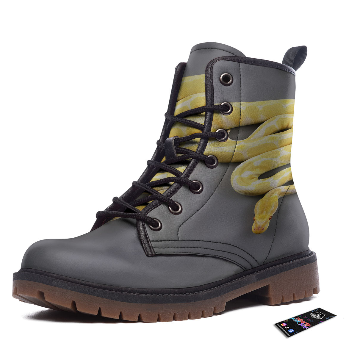 Python Snake Yellow And White Print Work Boots-grizzshop