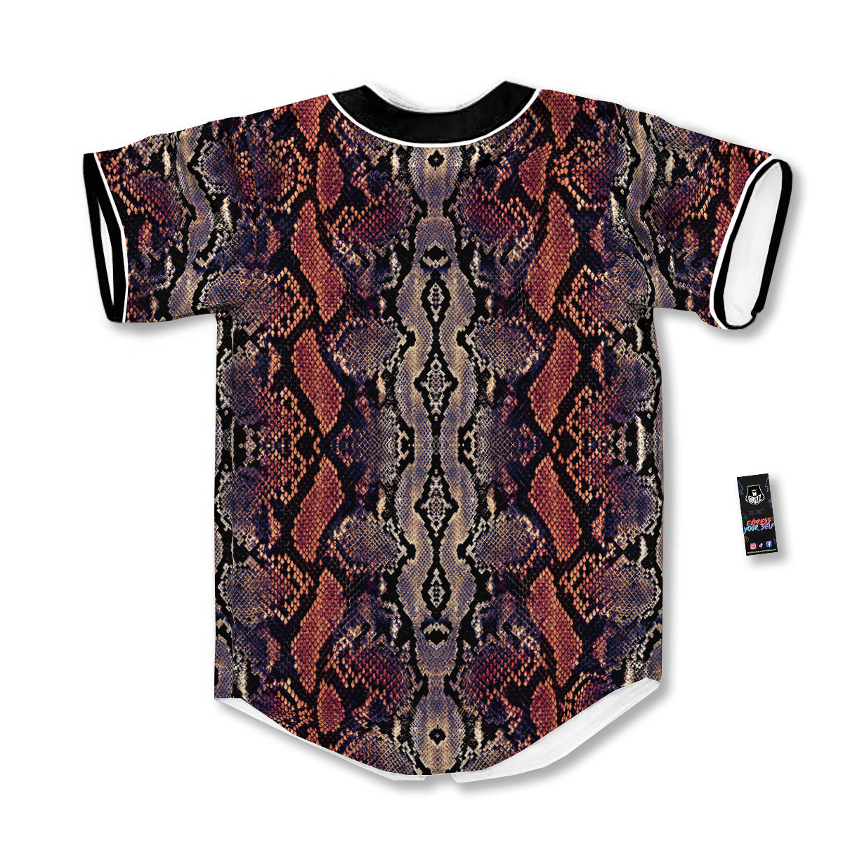 Python Snakeskin Brick Red Print Baseball Jersey-grizzshop