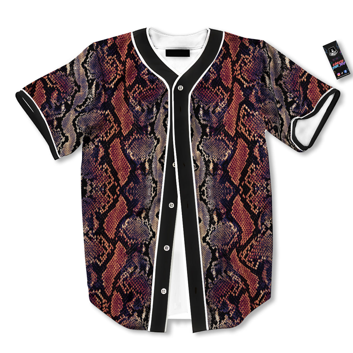 Python Snakeskin Brick Red Print Baseball Jersey-grizzshop