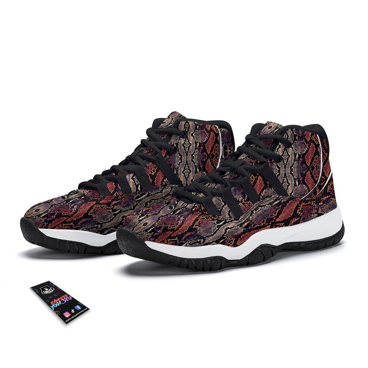 Python Snakeskin Brick Red Print Black Bball Shoes-grizzshop
