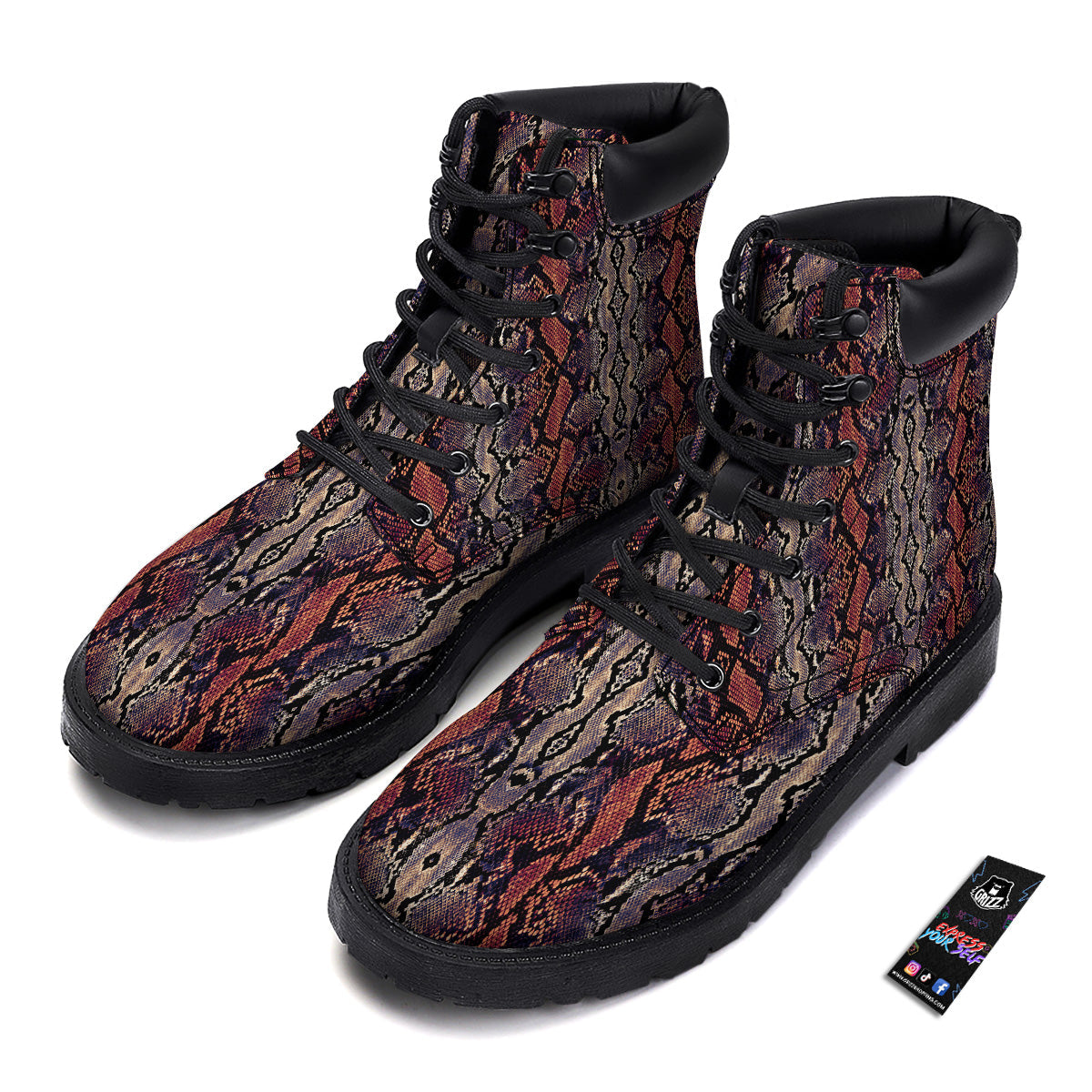 Python Snakeskin Brick Red Print Boots-grizzshop