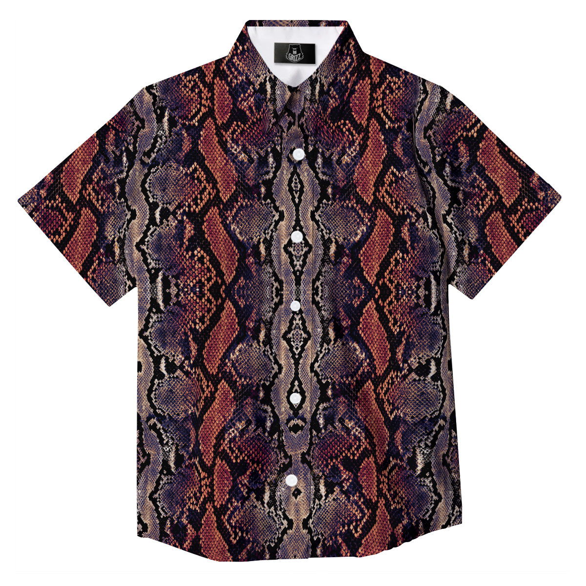 Python Snakeskin Brick Red Print Button Up Shirt-grizzshop