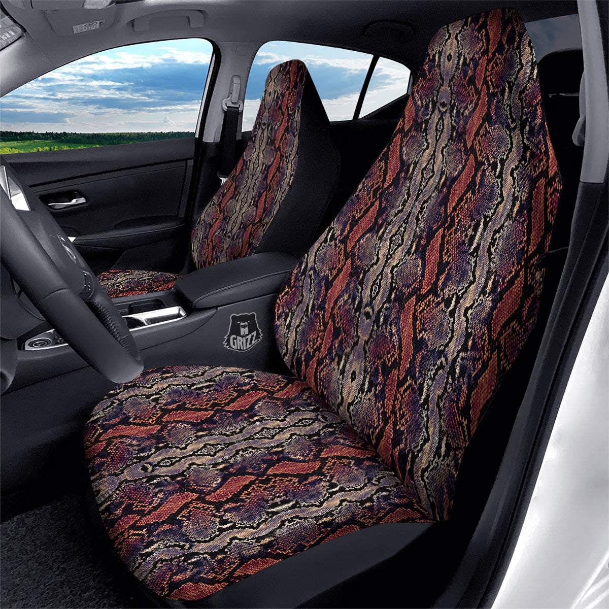 Python Snakeskin Brick Red Print Car Seat Covers-grizzshop