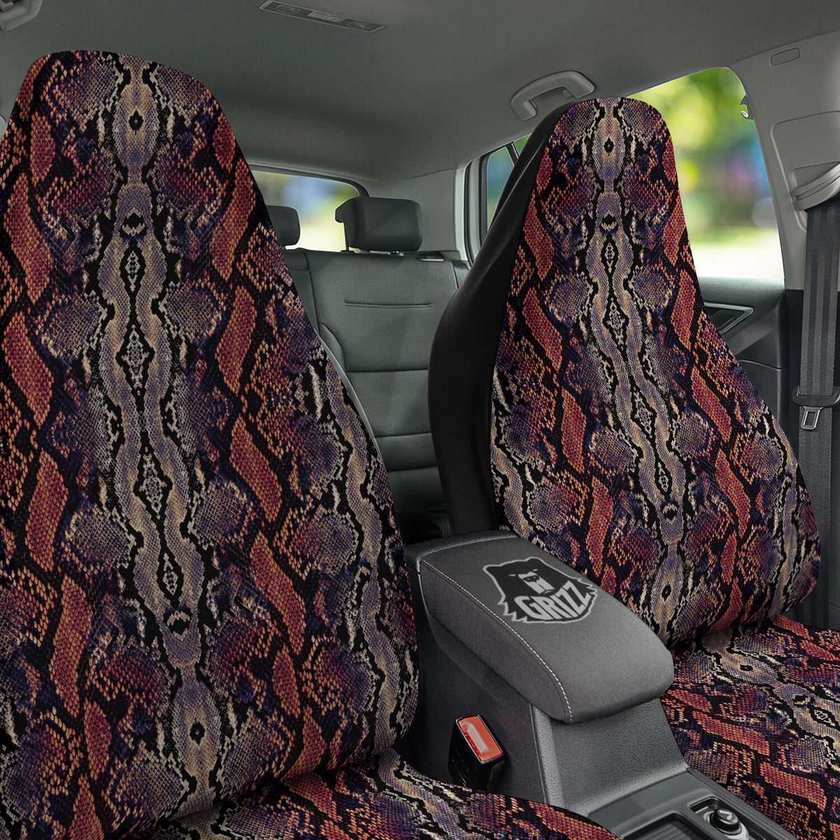 Python Snakeskin Brick Red Print Car Seat Covers-grizzshop