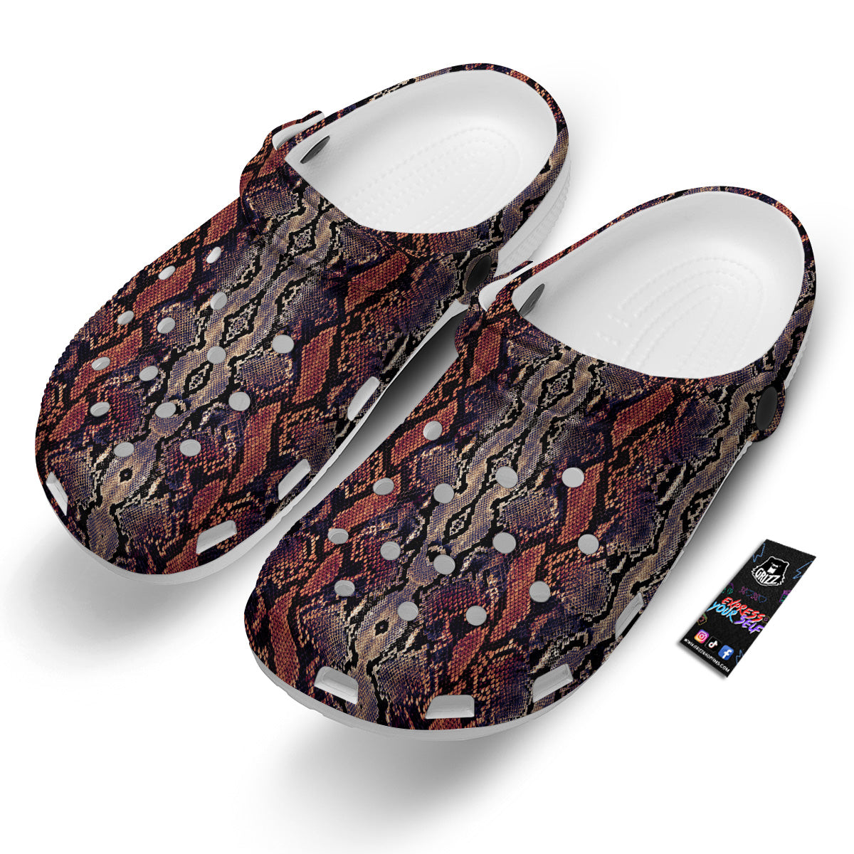 Python Snakeskin Brick Red Print Clog-grizzshop