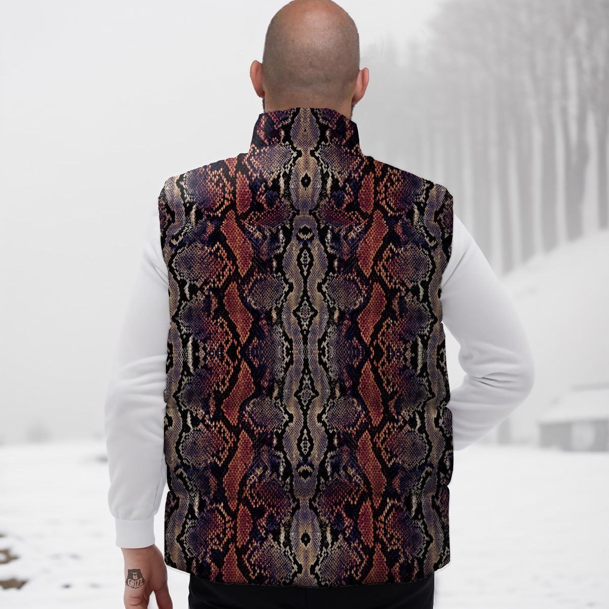 Python Snakeskin Brick Red Print Down Vest