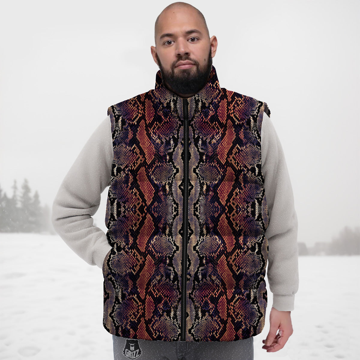 Python Snakeskin Brick Red Print Down Vest