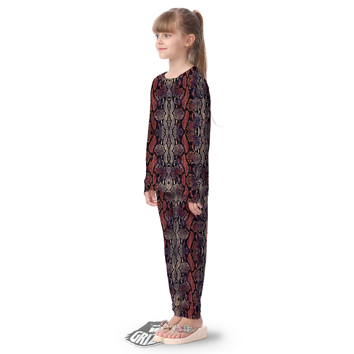 Python Snakeskin Brick Red Print Kid's Pajamas-grizzshop