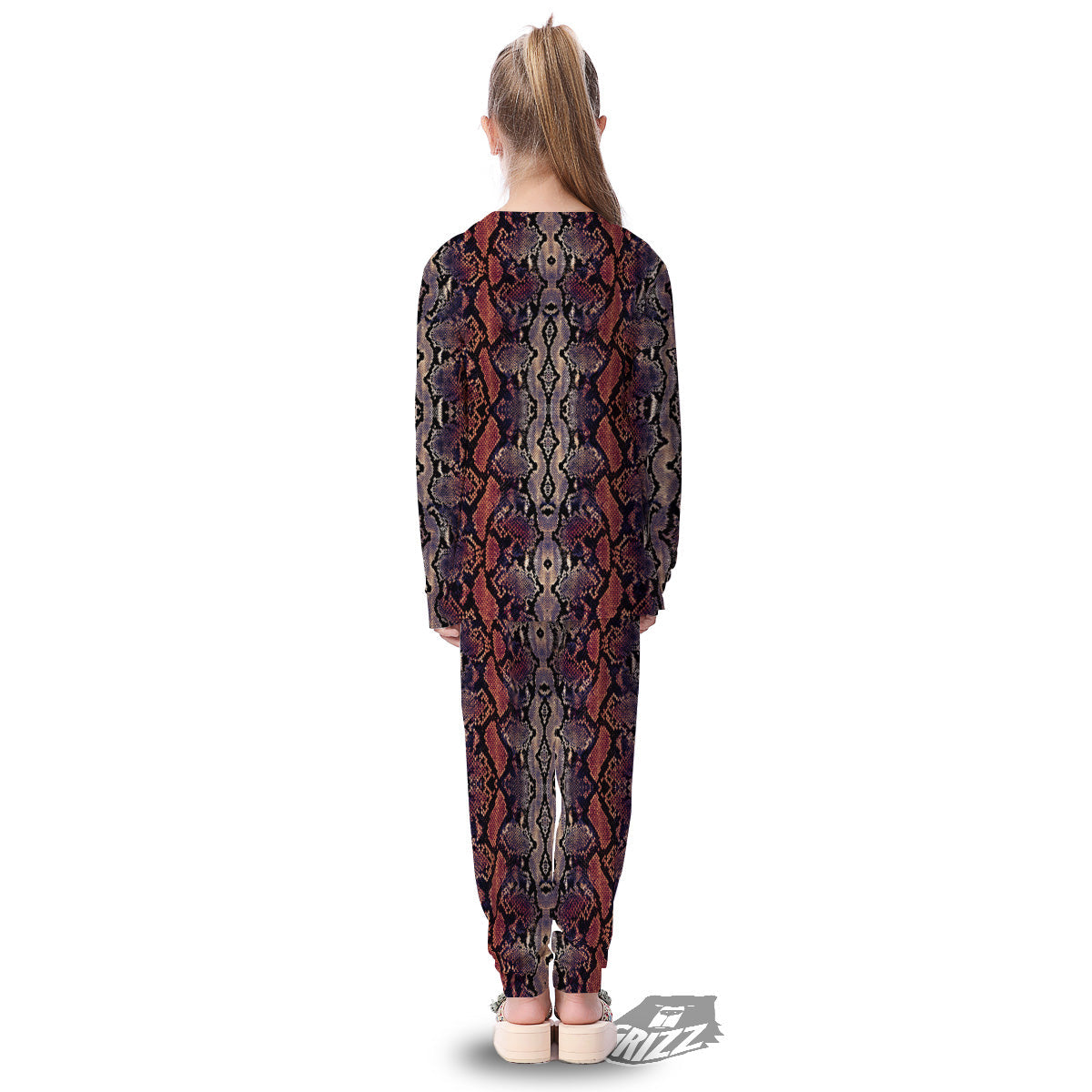 Python Snakeskin Brick Red Print Kid's Pajamas-grizzshop
