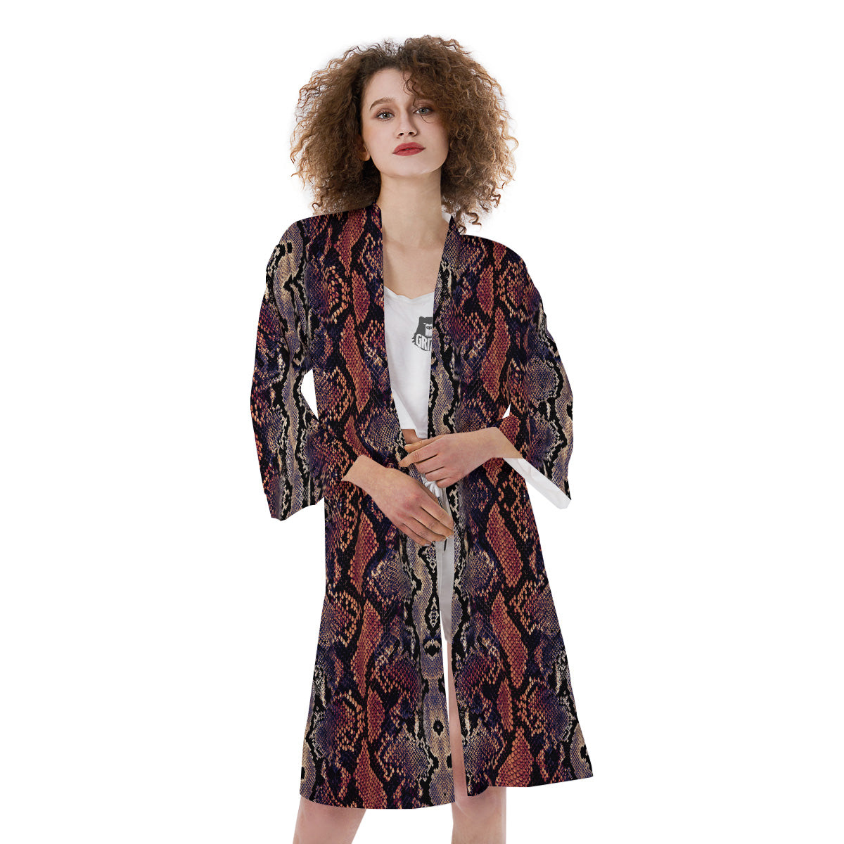 Python Snakeskin Brick Red Print Kimono-grizzshop