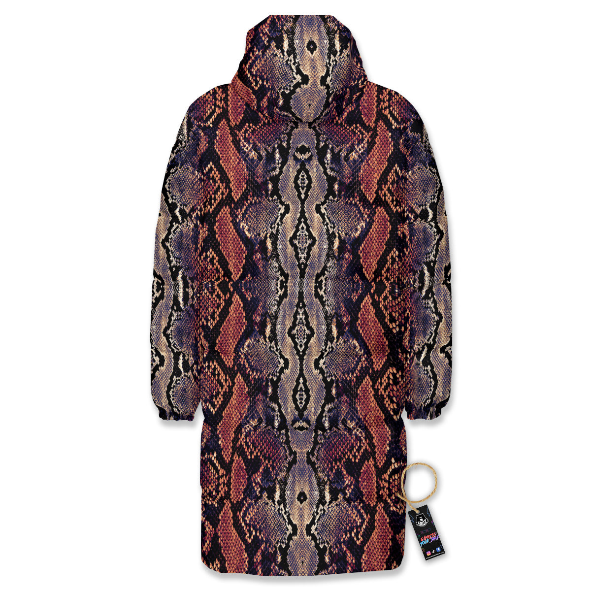Python Snakeskin Brick Red Print Long Down Jacket-grizzshop