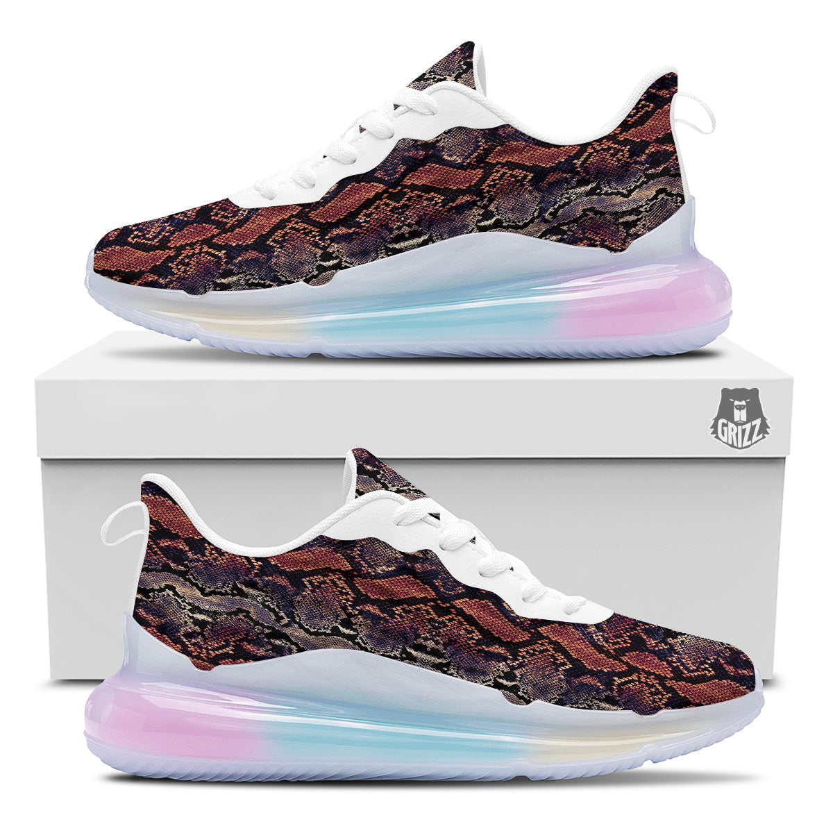 Python Snakeskin Brick Red Print Running Sneakers-grizzshop