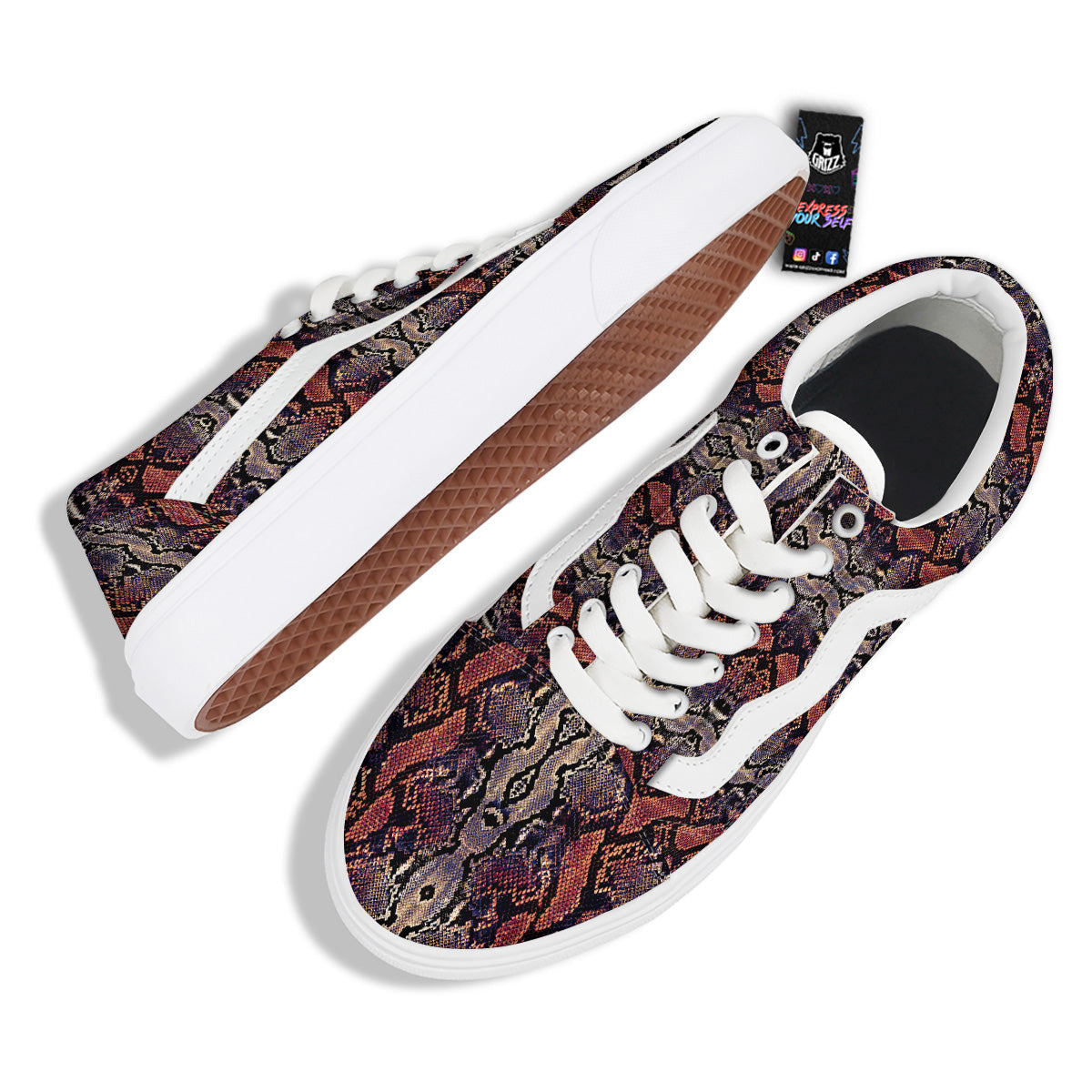 Python Snakeskin Brick Red Print Skate Shoes-grizzshop