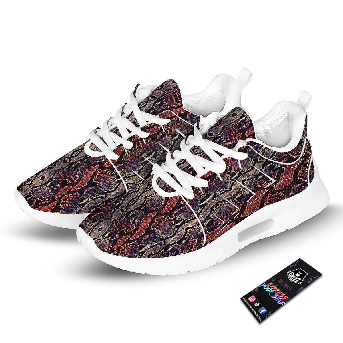 Python Snakeskin Brick Red Print Tennis Shoes-grizzshop