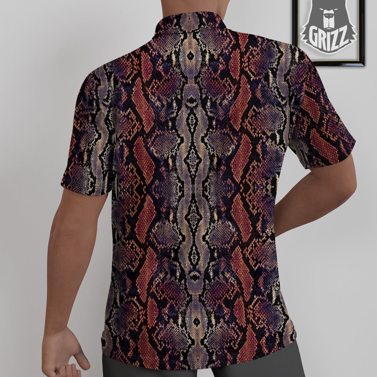 Python Snakeskin Brick Red Print Untucked Shirts-grizzshop