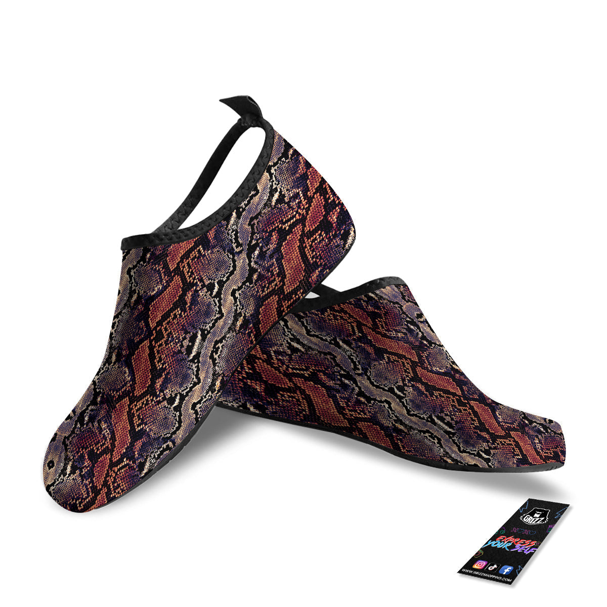 Python Snakeskin Brick Red Print Water Shoes-grizzshop