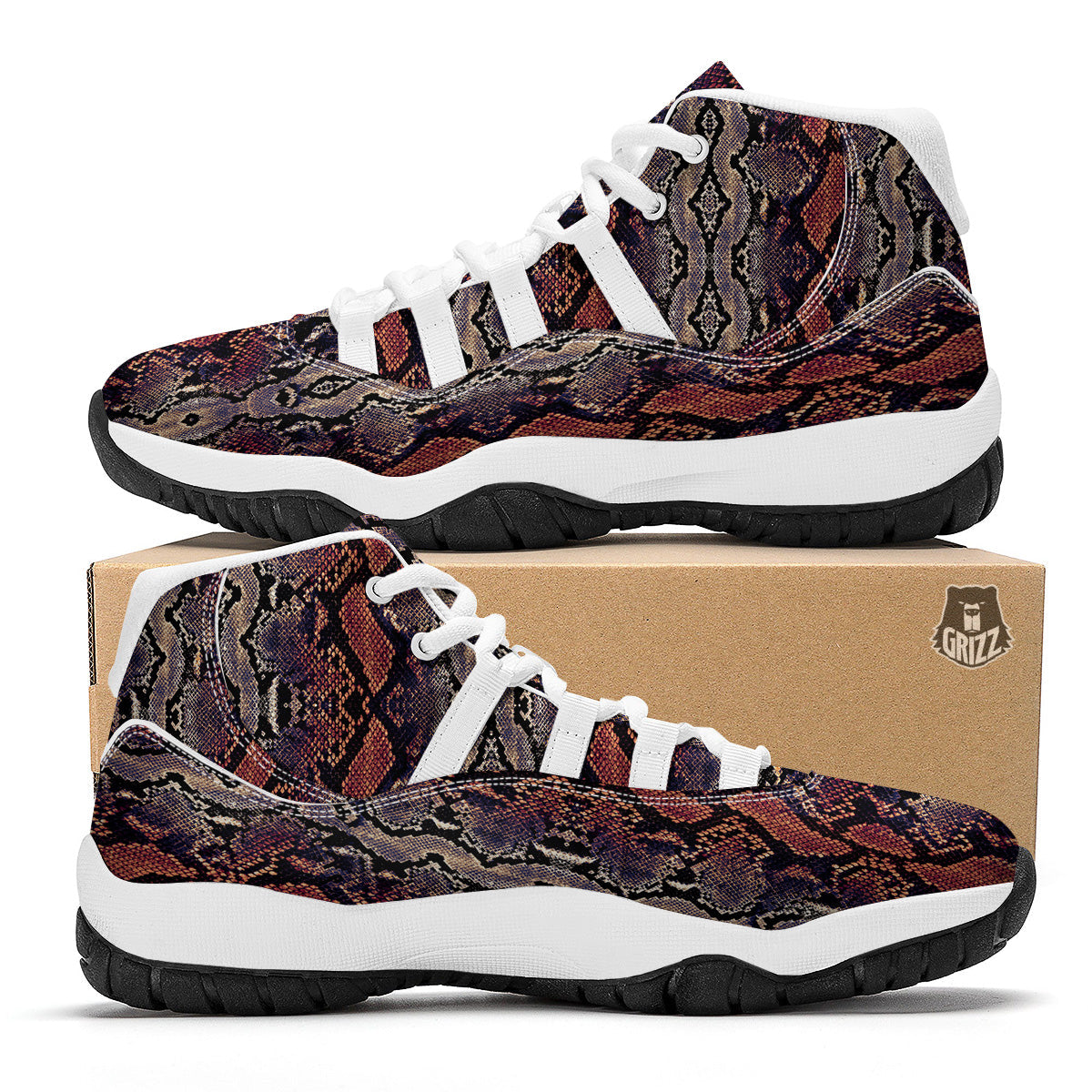 Python Snakeskin Brick Red Print White Bball Shoes-grizzshop