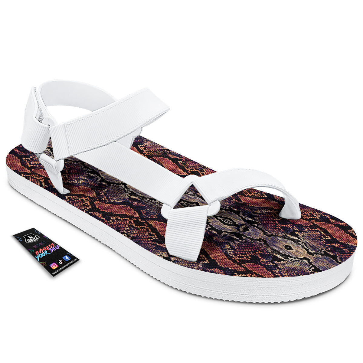 Python Snakeskin Brick Red Print White Open Toe Sandals-grizzshop