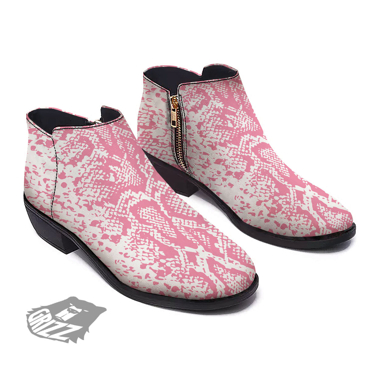 Python Snakeskin Pink Print Ankle Boots-grizzshop