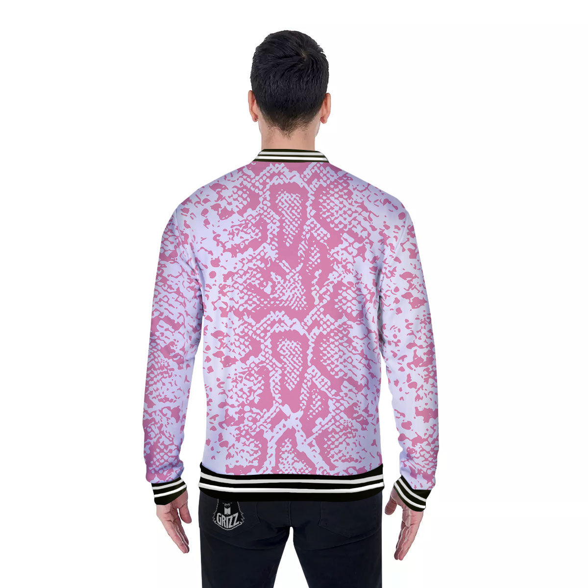 Python Snakeskin Pink Print Baseball Jacket-grizzshop