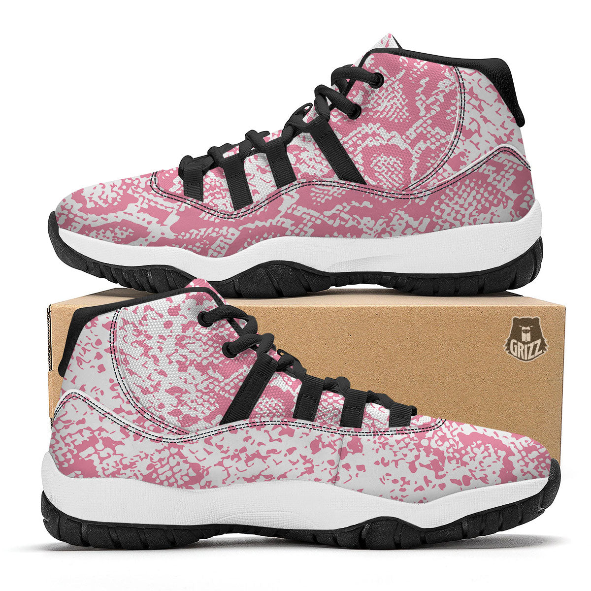 Python Snakeskin Pink Print Black Bball Shoes-grizzshop