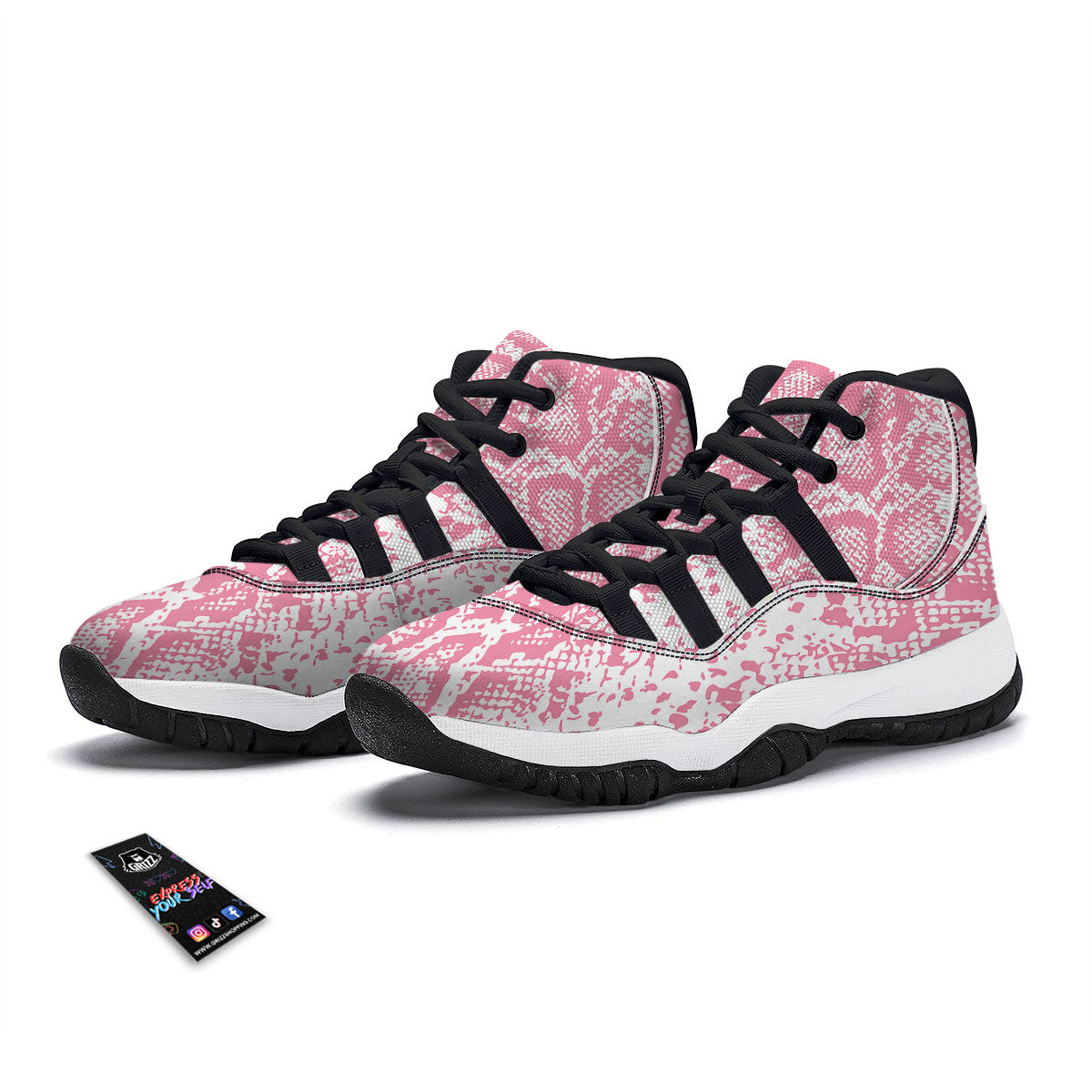 Python Snakeskin Pink Print Black Bball Shoes-grizzshop