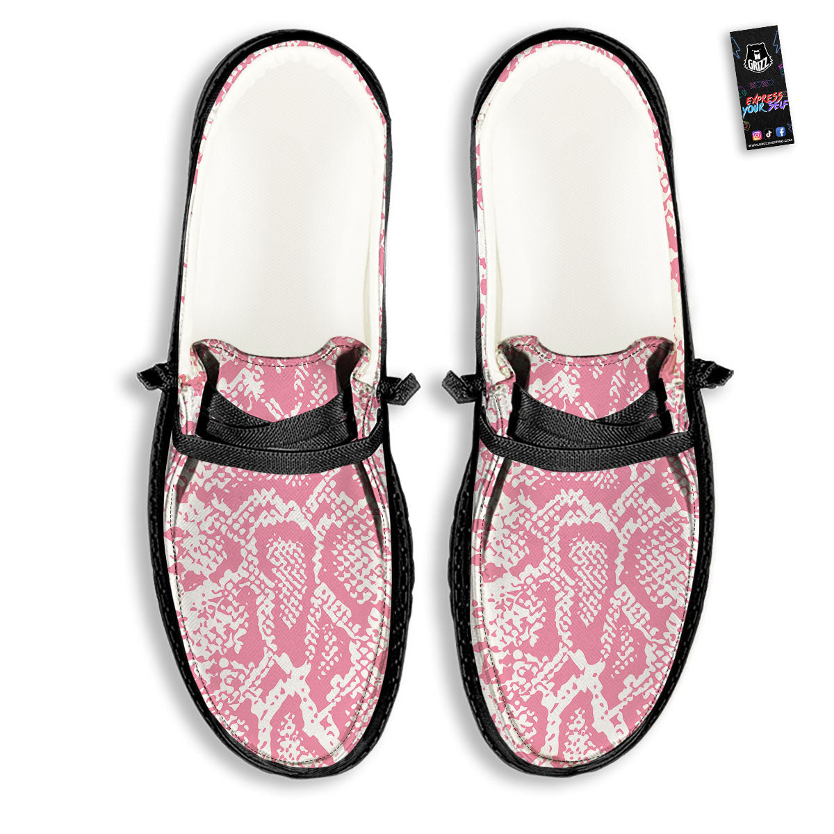 Python Snakeskin Pink Print Black Loafers-grizzshop