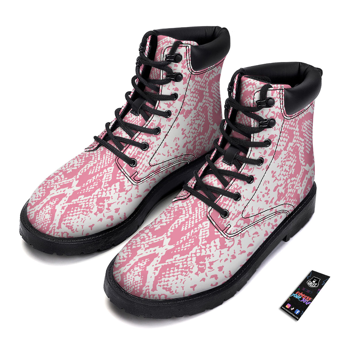 Python Snakeskin Pink Print Boots-grizzshop