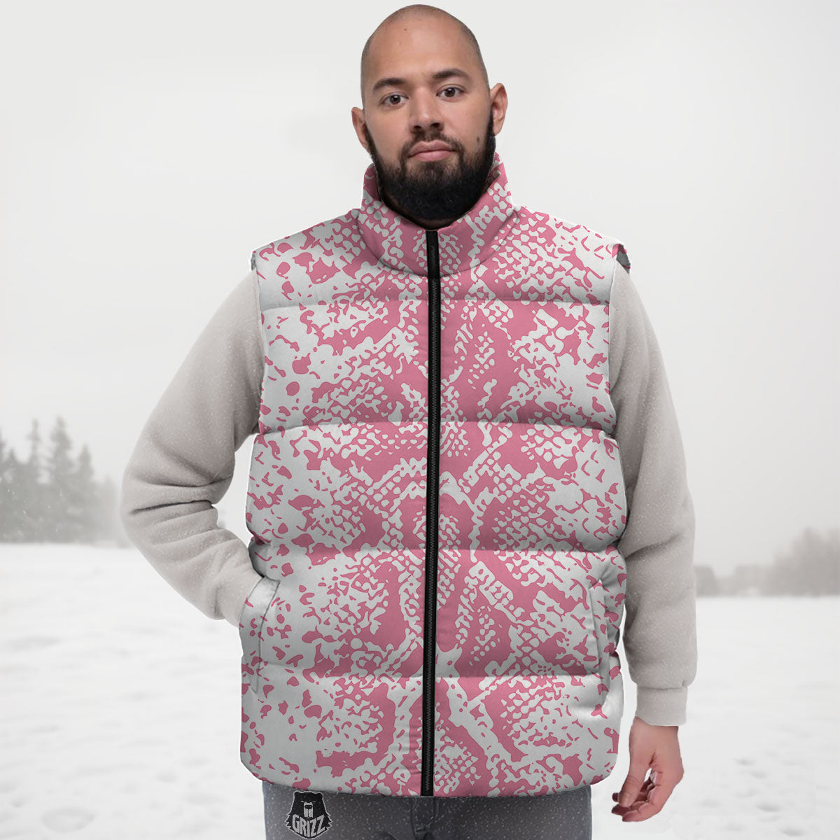 Python Snakeskin Pink Print Down Vest