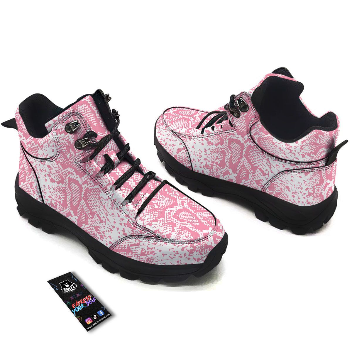 Python Snakeskin Pink Print Hiking Shoes-grizzshop